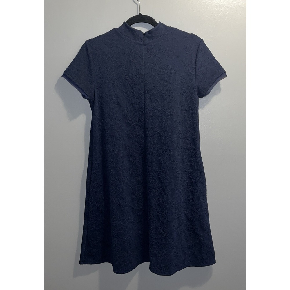 Simply Vera Wang Floral Texture Embossed A-Line Dress Womens M Blue Short Sleeve - Picture 3 of 16